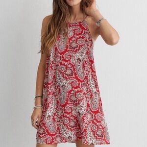 American Eagle Red Paisley Dress with Pockets - Size S